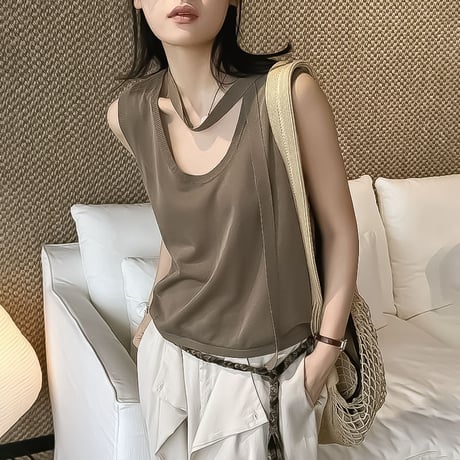 scarf neck knit tank top /4color　NK2388