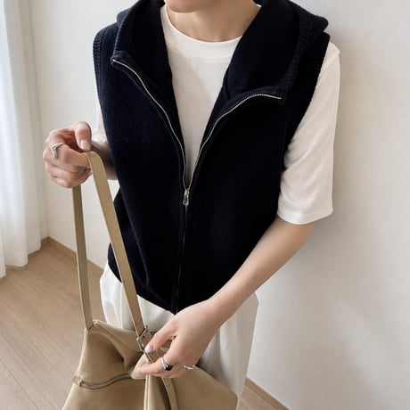 hooded zip knit vest /3color　NK2493