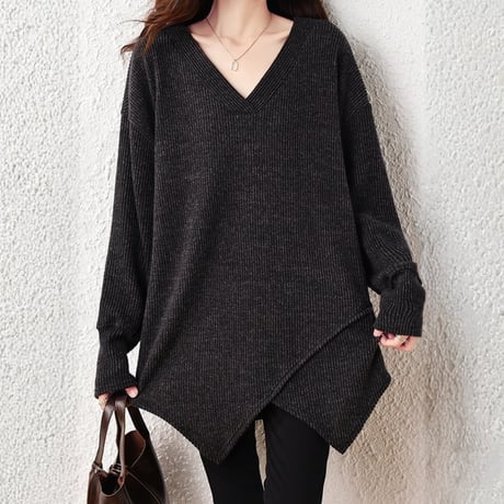 asymmetric hem v-neck knit　NK2684