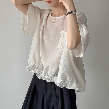 frill hem relaxed blouse /3color　NK2406
