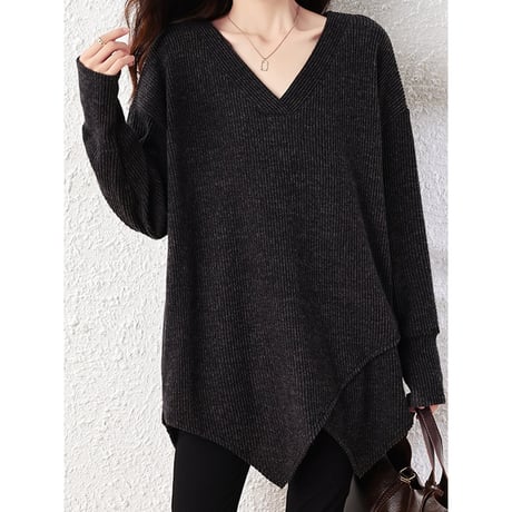 asymmetric hem v-neck knit　NK2684