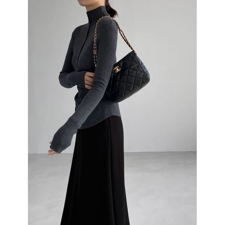 asymmetric hem mock neck knit top /4color　NK2767