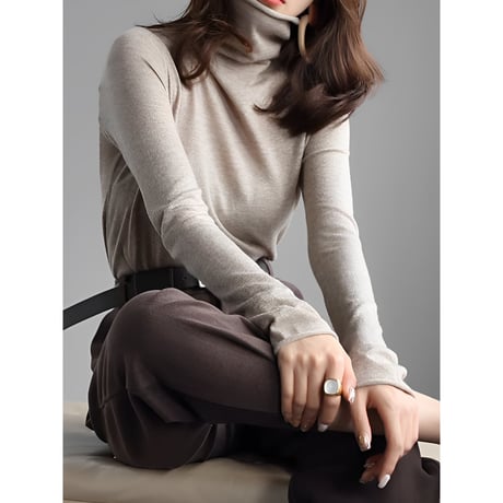 thin high neck knit top /7color　NK2681