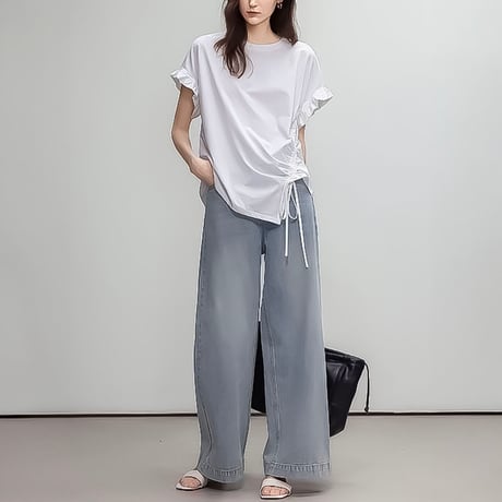 ruffle sleeve drawstring tee /3color　NK2243