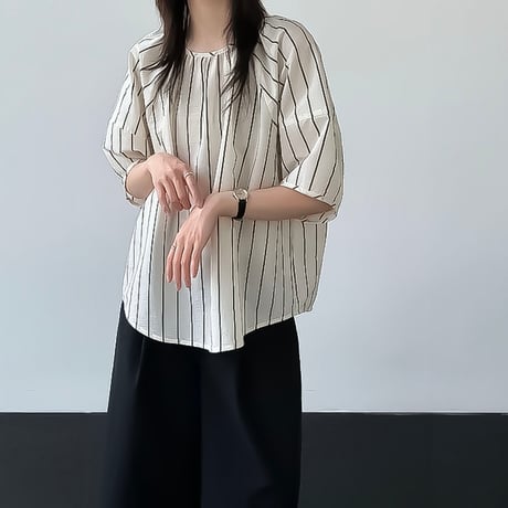 back button stripe blouse　NK2401