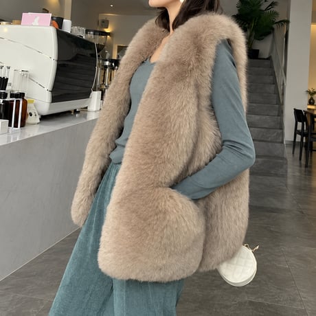 faux fur sleeveless vest /3color　NK2506