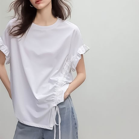 ruffle sleeve drawstring tee /3color　NK2243