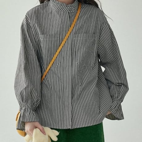 candy sleeve stand collar striped shirt/2color　NK2693