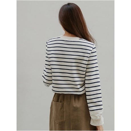striped ruffle cuff pullover　NK2531