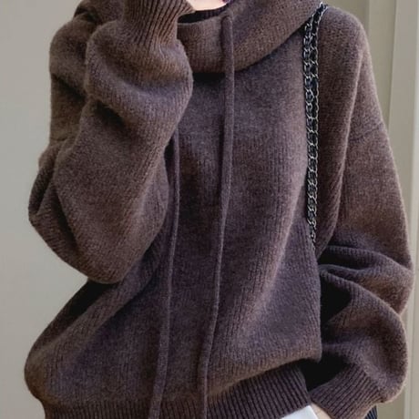 volume neck knit hoodie /4color　NK2692
