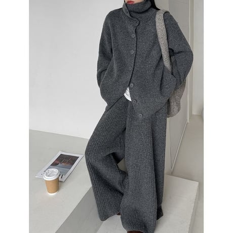 rib knit cardigan & wide pants set　NK2640