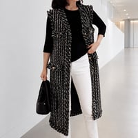 tweed long fringe gilet　NK2509