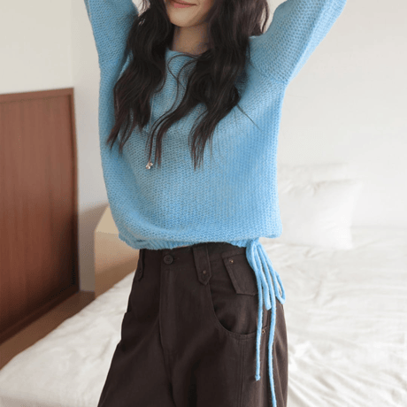 side tie mesh knit sweater　NK2713