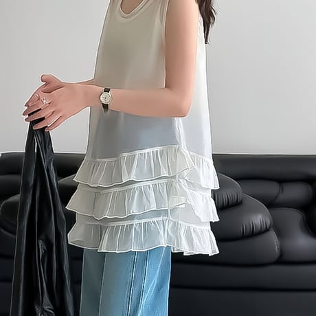 tiered ruffle sheer vest /2color　NK2290