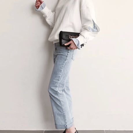 sweat shirt stripe blouse docking pullover /2color　NK2694