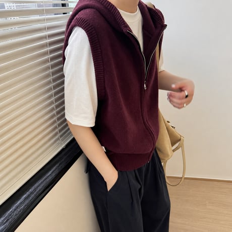 hooded zip knit vest /3color　NK2493