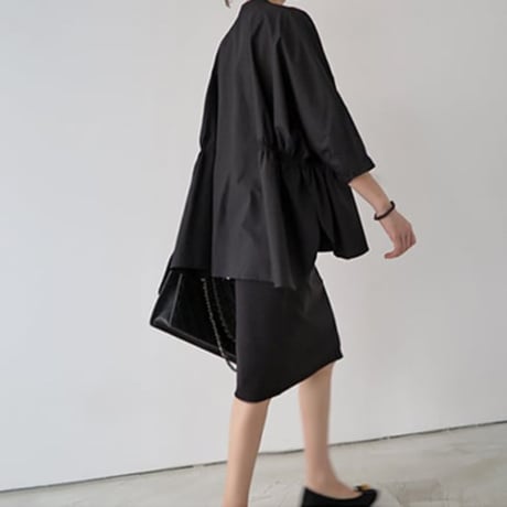 side gather band collar blouse /2color　NK2442