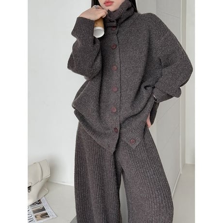 rib knit cardigan & wide pants set　NK2640