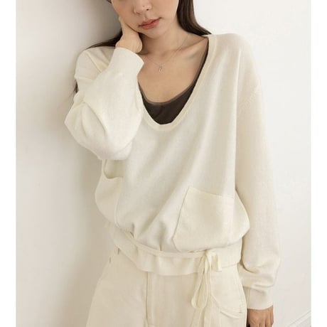 ribbon hem wide neck pullover　NK2620