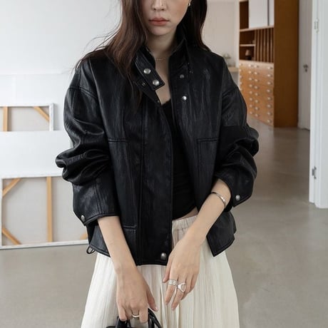 stand collar leather jacket /2color　NK2563