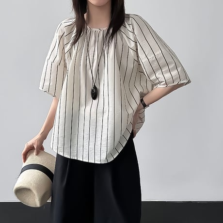 back button stripe blouse　NK2401