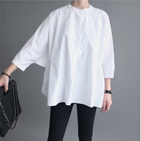 side gather band collar blouse /2color　NK2442
