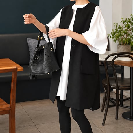 side slit long gilet /2color　NK2507
