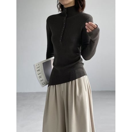 asymmetric hem mock neck knit top /4color　NK2767