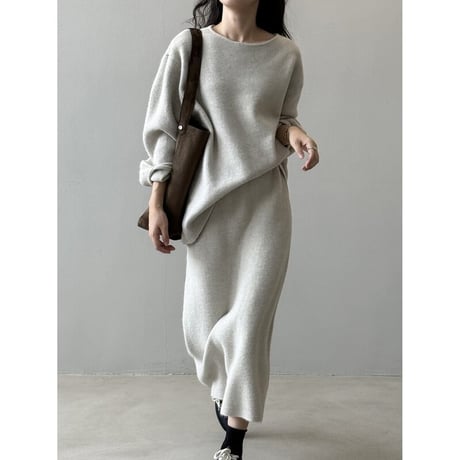 back button knit skirt set up /2color　NK2686