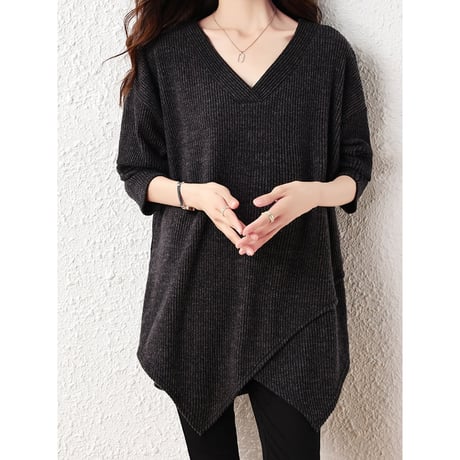 asymmetric hem v-neck knit　NK2684