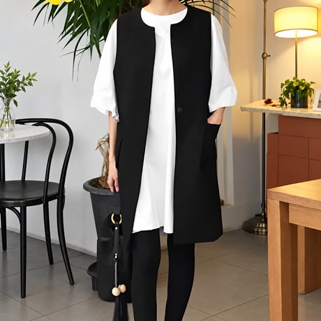 side slit long gilet /2color　NK2507