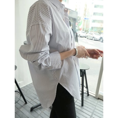 stripe side slit long shirt　NK2676