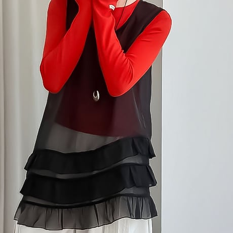 tiered ruffle sheer vest /2color　NK2290