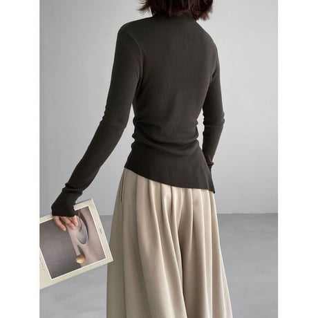 asymmetric hem mock neck knit top /4color　NK2767