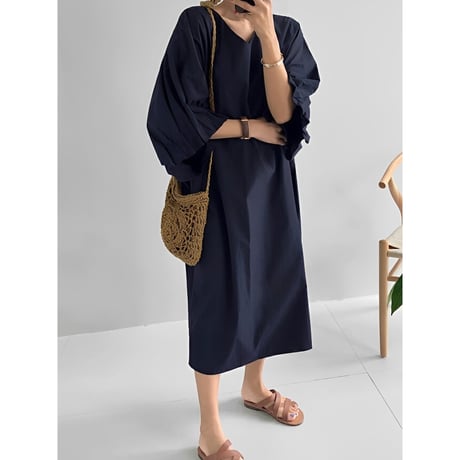 v neck volume sleeve dress　NK2461