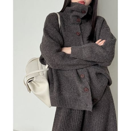 rib knit cardigan & wide pants set　NK2640