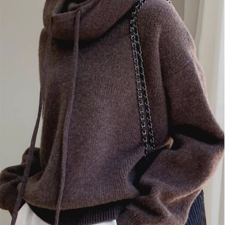 volume neck knit hoodie /4color　NK2692