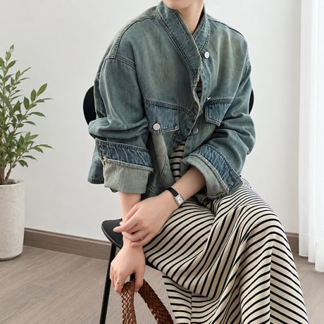stand collar denim jacket　NK2496