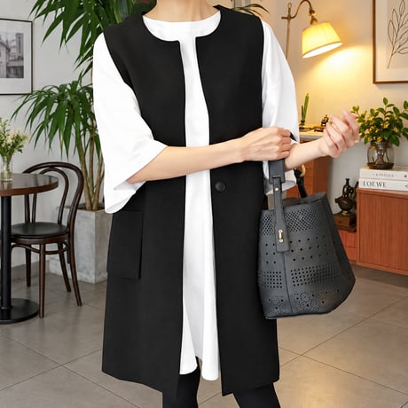 side slit long gilet /2color　NK2507