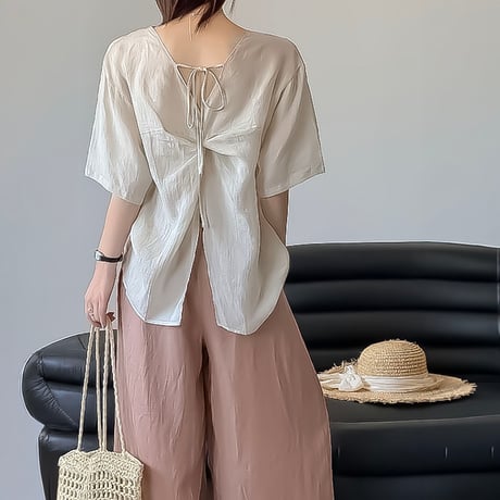 back ribbon relaxed blouse /3color　NK2397