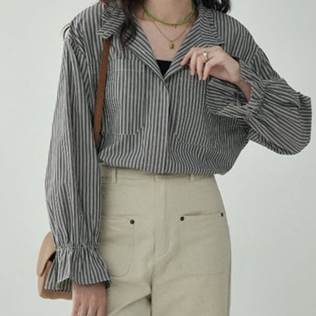 candy sleeve stand collar striped shirt/2color　NK2693