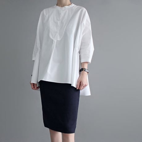 side gather band collar blouse /2color　NK2442
