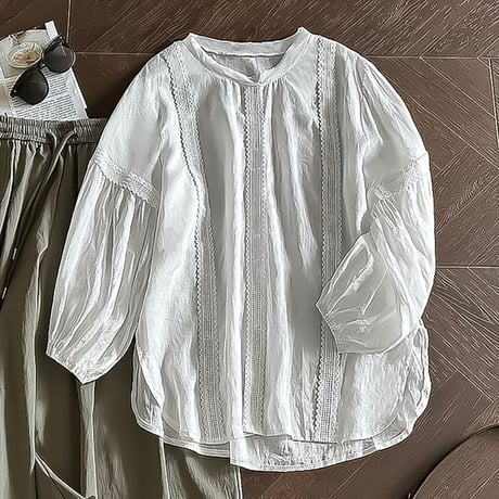 lace layered ribbon blouse　NK2395