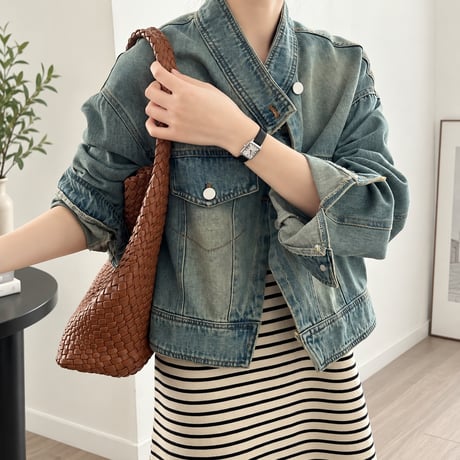 stand collar denim jacket　NK2496
