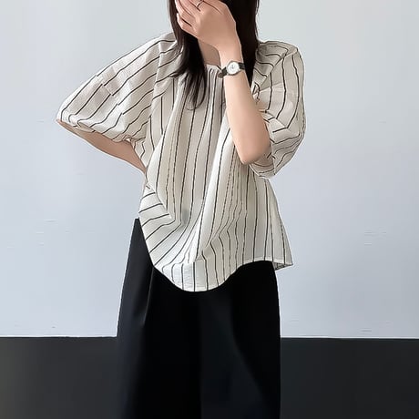 back button stripe blouse　NK2401