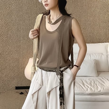 scarf neck knit tank top /4color　NK2388
