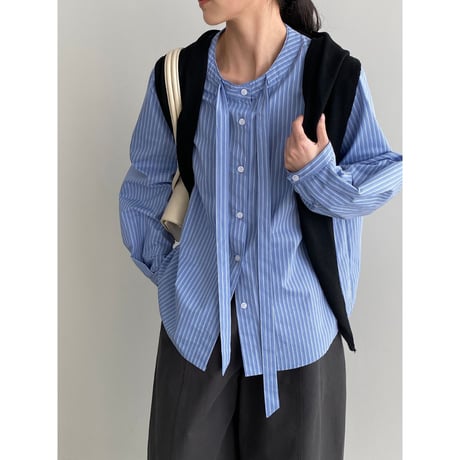 stripe bow tie volume shirt 　NK2299
