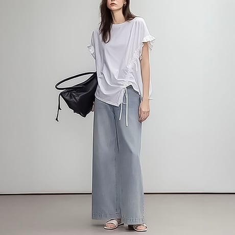 ruffle sleeve drawstring tee /3color　NK2243
