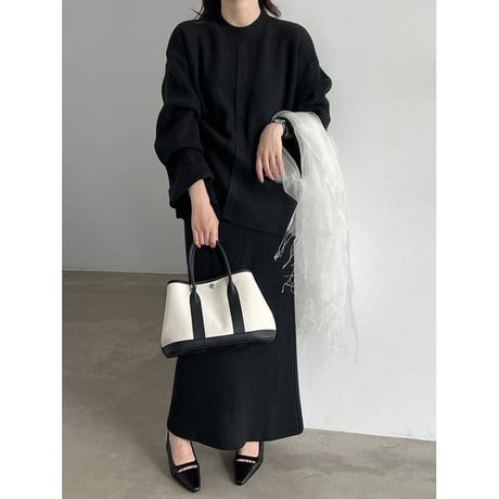 knit front design button cuffs top & long skirt set　NK2638