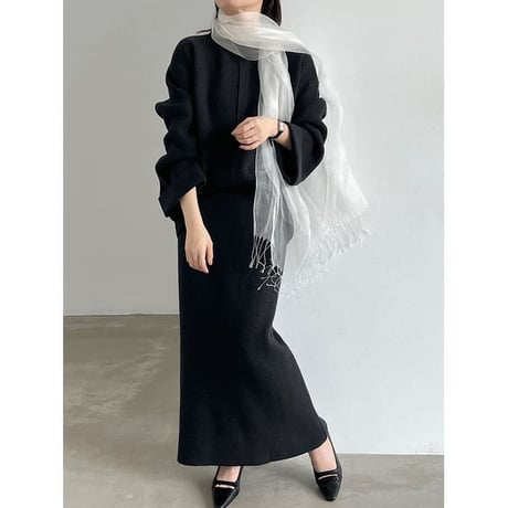 knit front design button cuffs top & long skirt set　NK2638